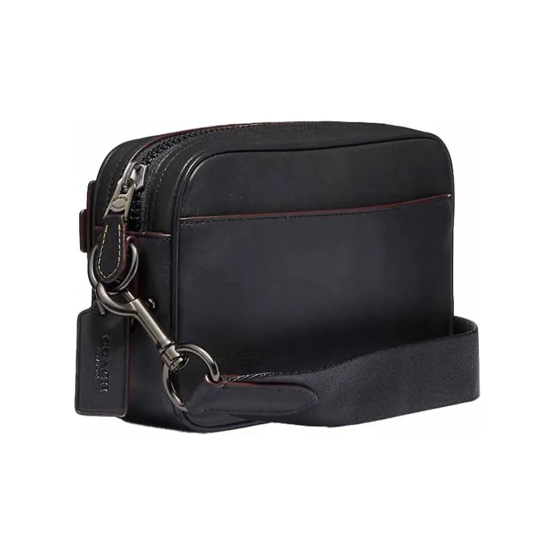 COACH Academy Leather Camera Bag, Shoulder Bag, Crossbody Bag Small Size Men's Black-1