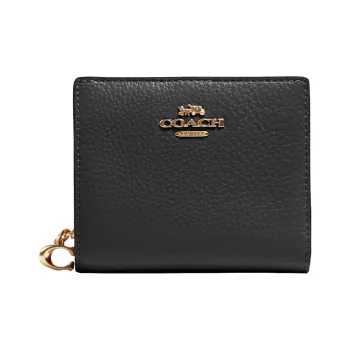COACH Snap Wallet Pebbled Leather Coin Pocket Card Holder, Wallet Women's Gold/Black