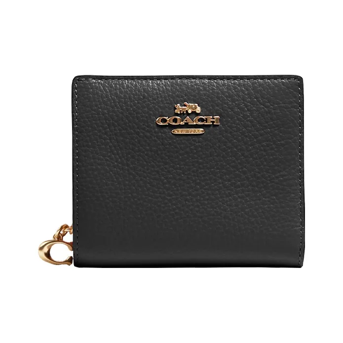 COACH Snap Wallet Pebbled Leather Coin Pocket Card Holder, Wallet Women's Gold/Black-0