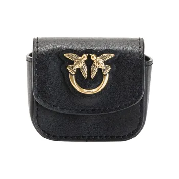 PINKO Cow Leather Earphone Case Mini Unisex Black