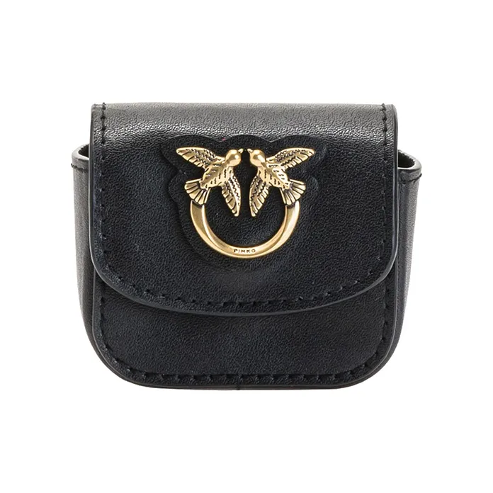 PINKO Cow Leather Earphone Case Mini Unisex Black-0