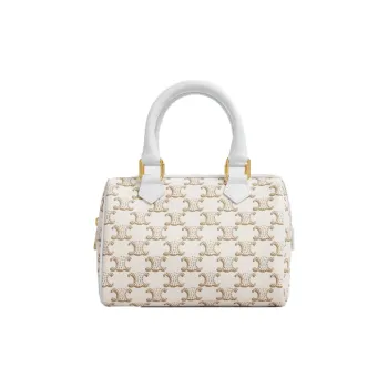 CELINE Triomphe Canvas With Calfskin Boston Bag, Crossbody Bag, Shoulder Bag, Handbag Women's White