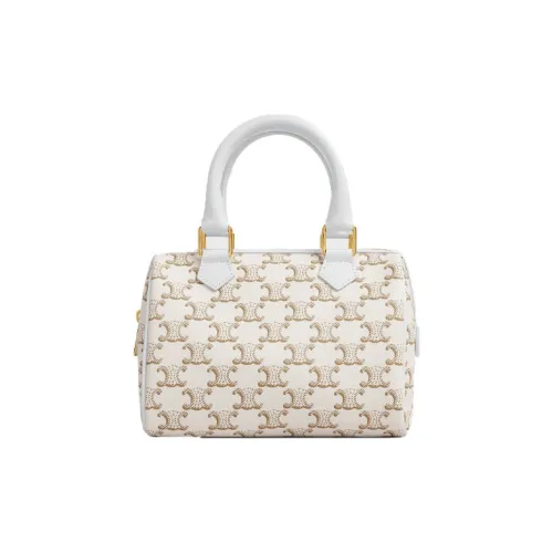 CELINE Triomphe Canvas With Calfskin Boston Bag, Crossbody Bag, Shoulder Bag, Handbag Women's White