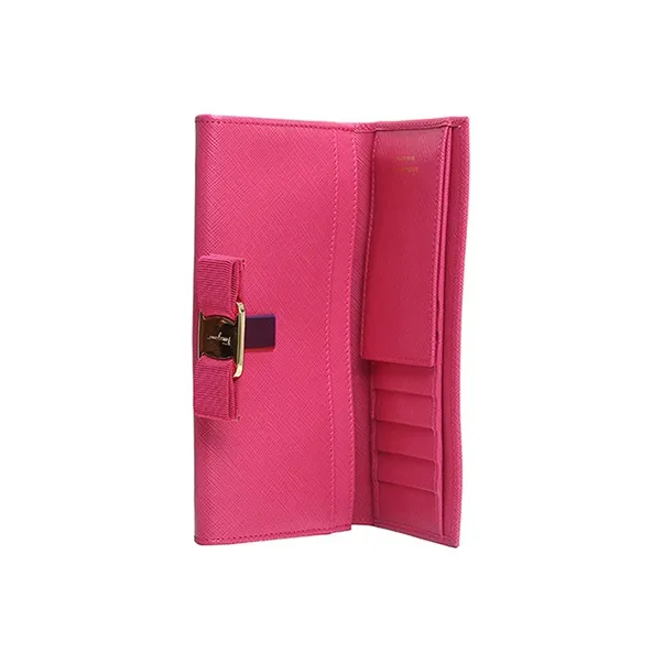 FERRAGAMO Cow Leather Money Clip Clutch Wallet Women's Rose Red-2
