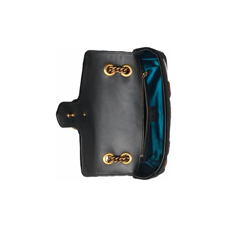 GUCCI Marmont Velvet Chain Crossbody Bag Shoulder Bag Small Size Women's Black-5