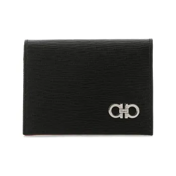 FERRAGAMO Cow Leather Card Holder Wallet Men's Black