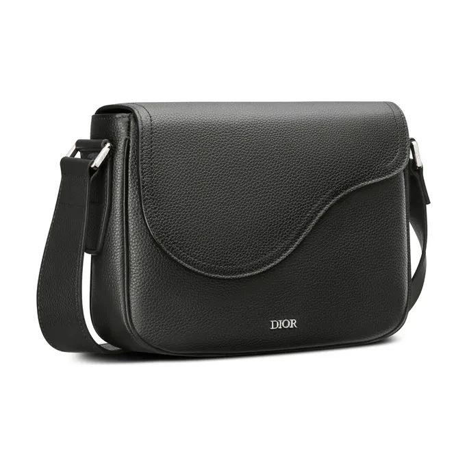 DIOR Cow Leather Saddle Bag Messenger Bag Crossbody Bag Shoulder Bag Men's Black-1