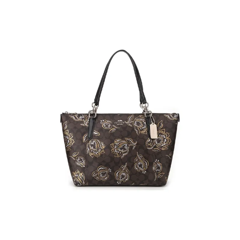 COACH Ava Artificial Leather Tote Bag Shopping Bag Shoulder Bags Medium Size Women's Black-0