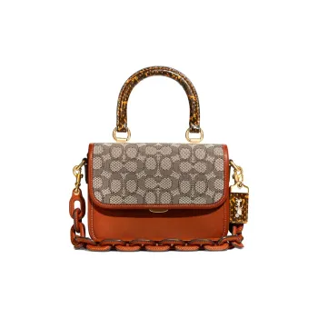 COACH Rogue Leather Small Square Bag, Crossbody Handbag Small Size Women's Caramel Brown