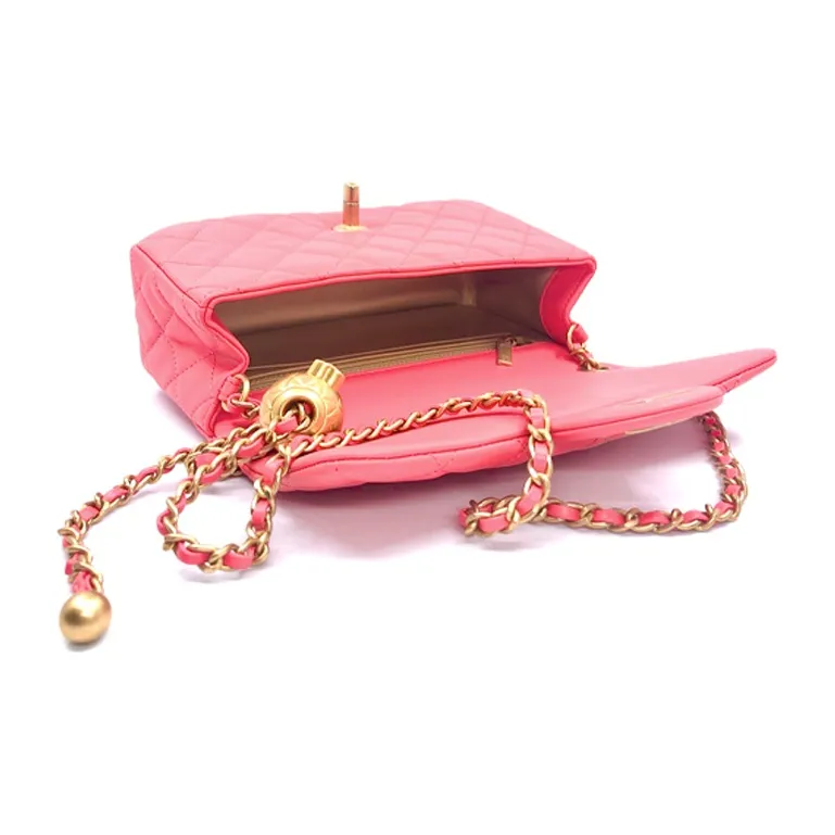 CHANEL Classic Flap CF Small Gold Ball Lambskin Shoulder Bag, Crossbody Bag Women's Pink-3