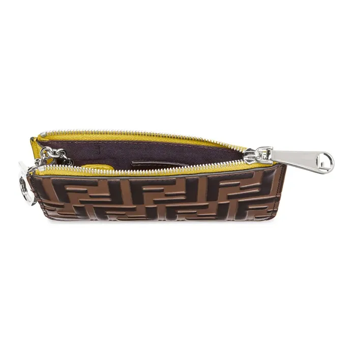 FENDI Calfskin Coin Purse Card Holder, Clutch Women's Yellow-3