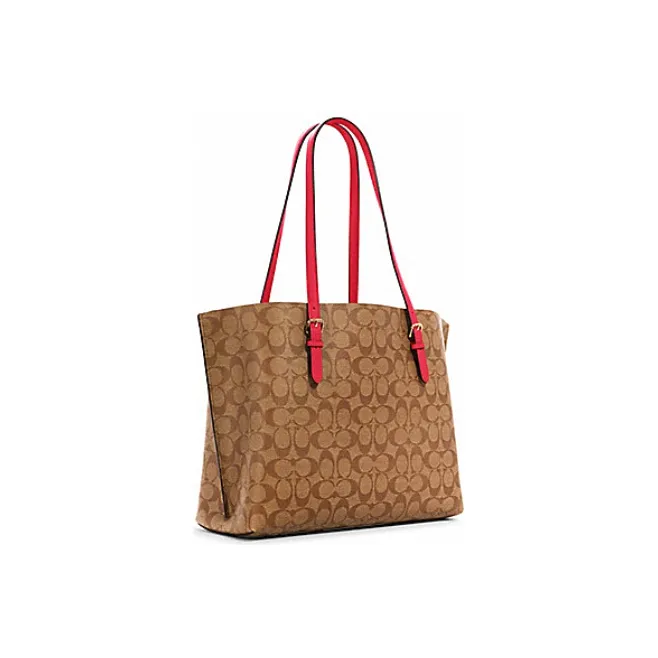 COACH Mollie Canvas Tote Bag Shopping Bag Handbag Shoulder Bag Large Size Women's Light Brown & Rose Red-1