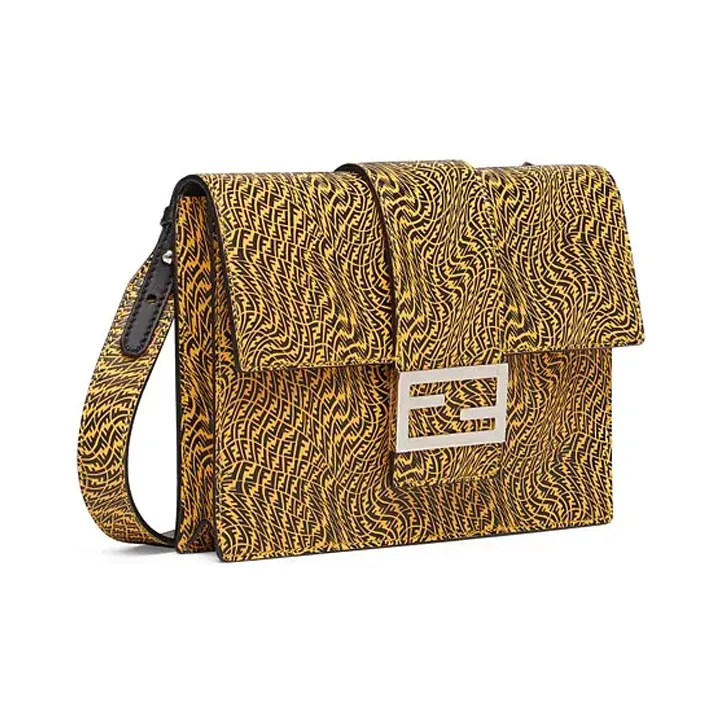 FENDI Baguette Leather Baguette Bag Shoulder Bag Crossbody Bag Medium Size Men's Yellow/Black-1