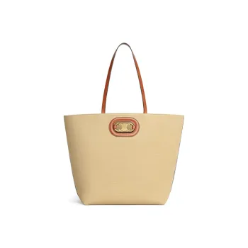 CELINE Triomphe Textile Fabric With Calfskin Tote Handbag, Shoulder Bag Women's