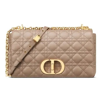 DIOR Caro Soft Cow Leather Shoulder Bag Crossbody Bag Large Size Women's Warm Taupe Gray