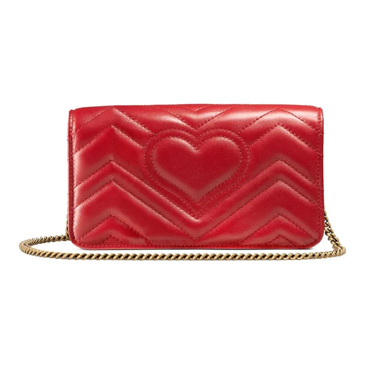 GUCCI GG Marmont Leather Shoulder Bag, Crossbody Bag Mini Women's Red-2