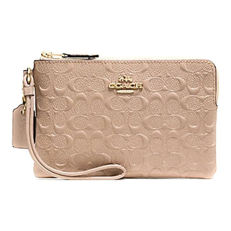 COACH Corner Zip Patent Leather Clutch Cropped Coin Purse Medium Size Women's Apricot Old Floral Pattern-0