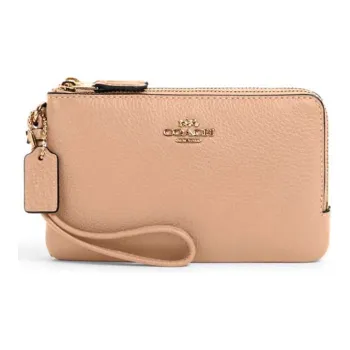 COACH Corner Zip Double Layer Grain Leather Wrist Bag, Coin Pochette, Clutch Women's Light Brown