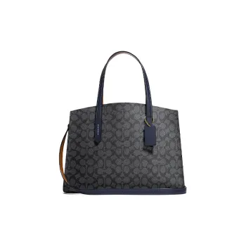 COACH Charlie Canvas With Leather Shoulder Bag, Crossbody Bag, Handbag Tubas Women's Black