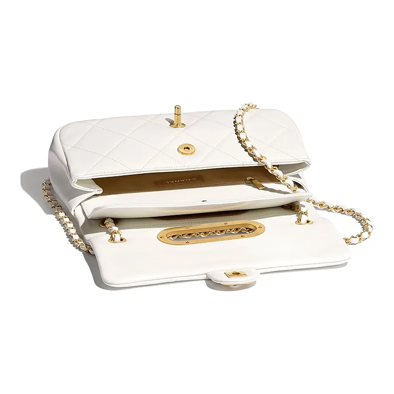 CHANEL Sheepskin Shoulder Bag Trumpets Women's White-2