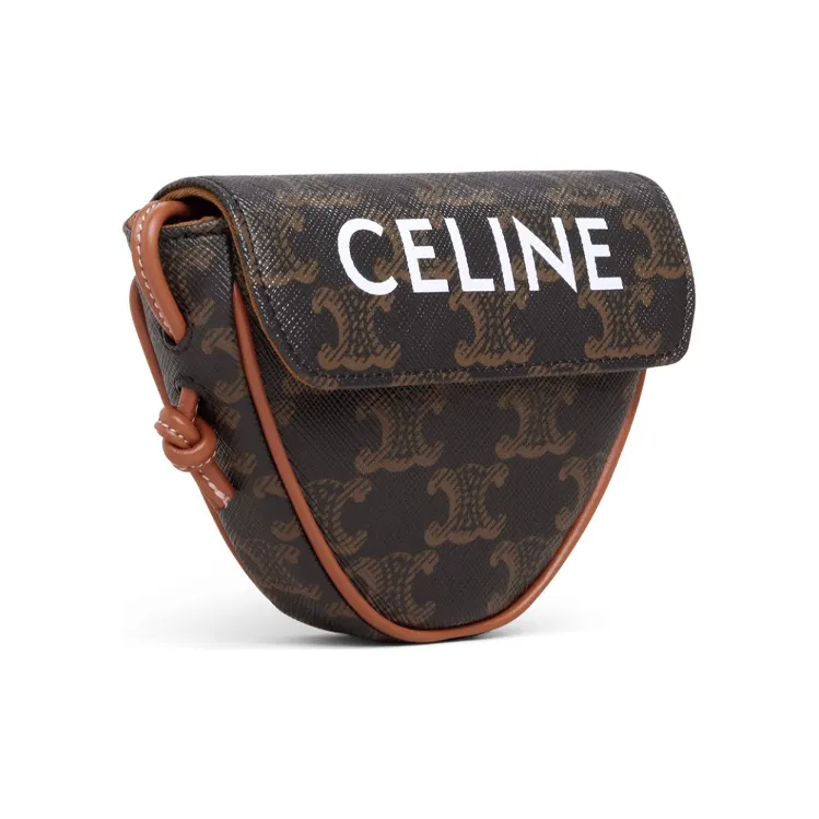 CELINE Cow Leather Canvas Handbag Coin Purse Mini Unisex Tawny-1