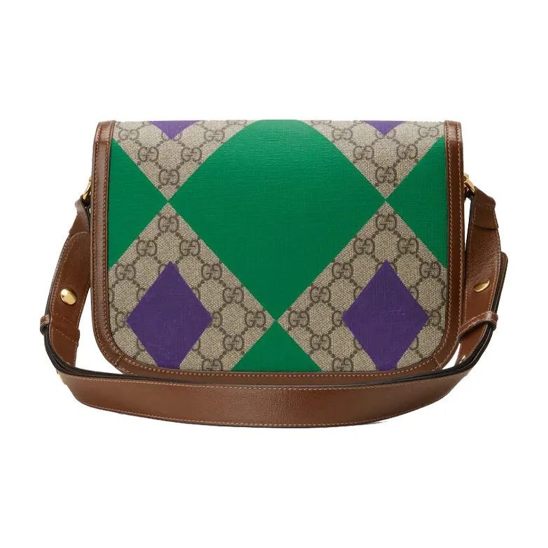 GUCCI Horsebit 1955 Canvas With Leather Saddle Bag, Shoulder Bag, Crossbody Bag Trumpets Unisex Ebony/Brown-2