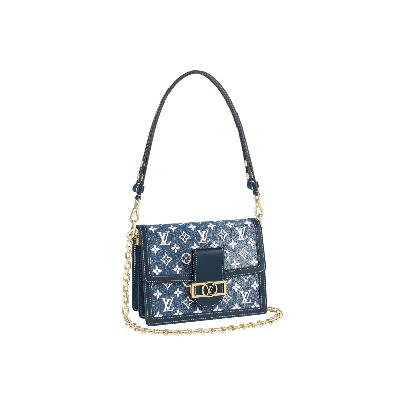 LOUIS VUITTON Dauphine Denim Daphne Handbag Shoulder Bag Medium Size Women's Blue-1