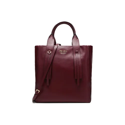 PRADA Leather Handbag Shoulder Bag Women's Cherry Red