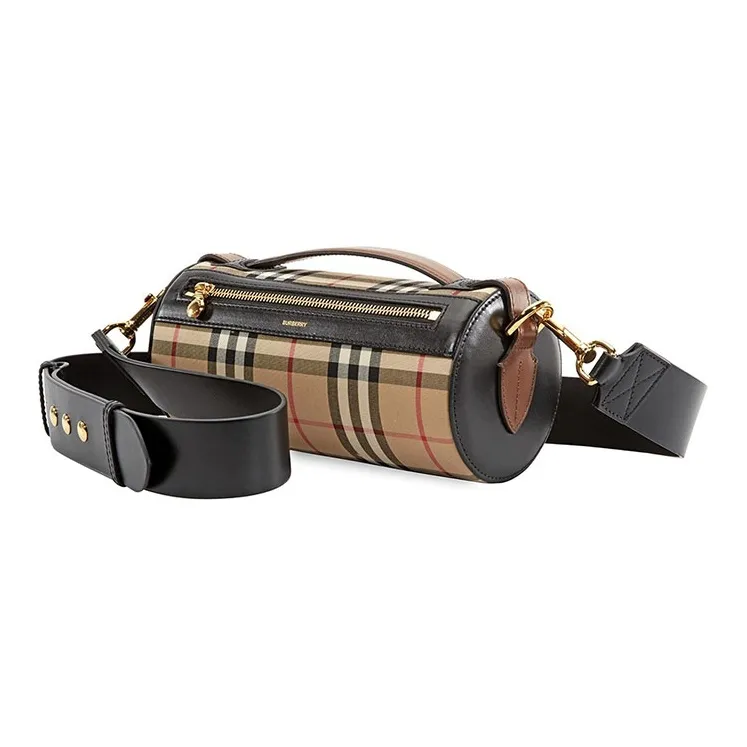 Burberry Cow Leather With Cotton Cylinder Bag Shoulder Bag Crossbody Bag Women's Camel-3