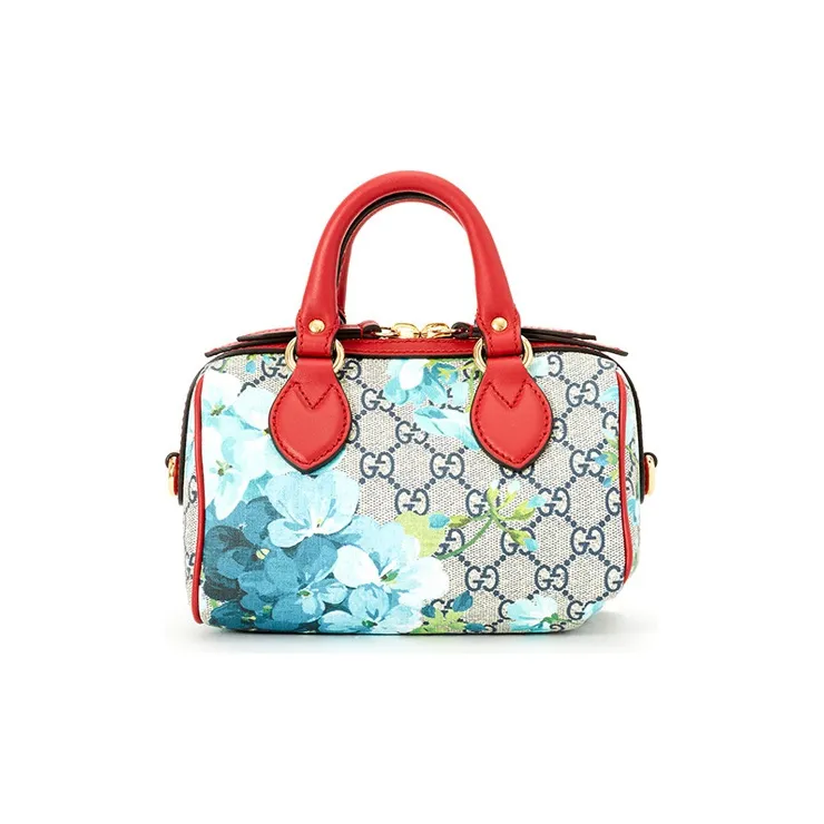 GUCCI GG Blooms Canvas Boston Bag Shoulder Bag Crossbody Bag Handbag Mini Women's Blue/Red-3