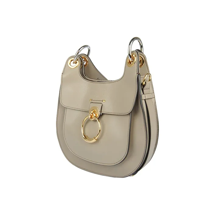 Chloe Chloé Handbag Tess Calfskin Crossbody Bag Shoulder Bag Handbags Medium Size Women's Gray-3