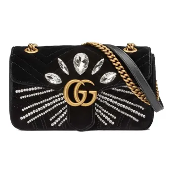 GUCCI Marmont Velvet Chain Bag Crossbody Bag Shoulder Bag Small Size Women's Black