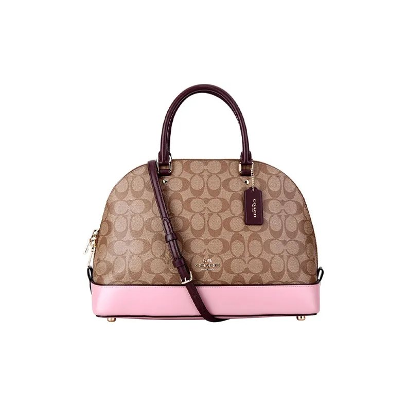 COACH Sierra PVC Dome Bag Handbag Shoulder Bag Crossbody Bag Large Size Women's Khaki Cherry Blossom Pink-0
