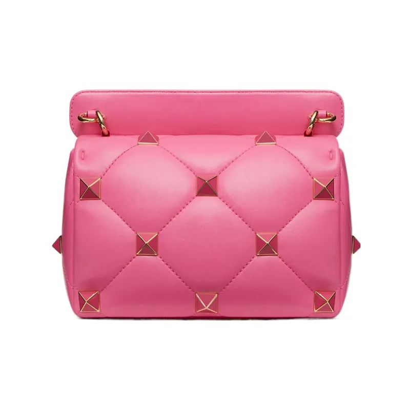Valentino Roman Stud Soft Sheep Leather Handbag Shoulder Bag Crossbody Bag Medium Size Women's Pink-1