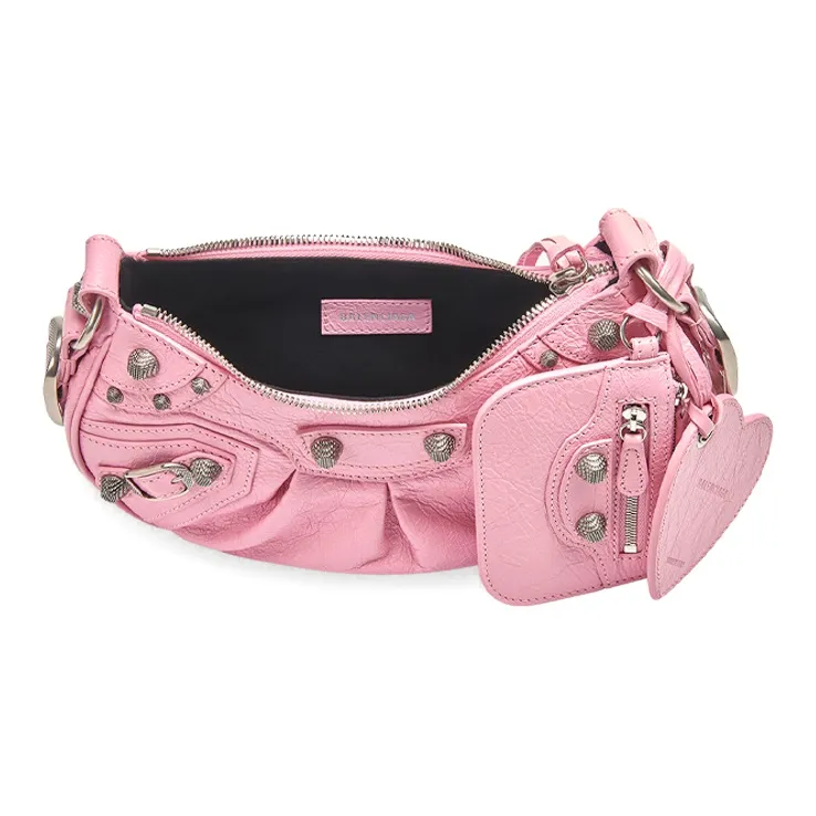 Balenciaga Le Cagole Fine Grained Sheepskin Dumpling Bag Crescent Moon Bag Crossbody Bag Extra Small Women's Pink-3