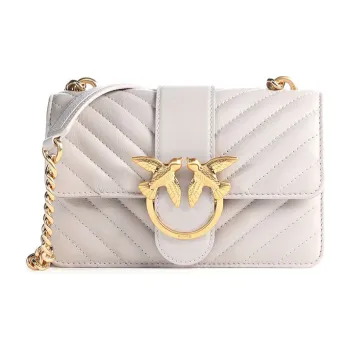 PINKO Sheepskin Swallow Bag, Chain Bag, Crossbody Bag, Shoulder Bag Women's Gray White
