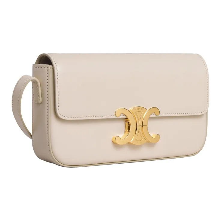 CELINE Triumph Gate Triomphe Shiny Cow Leather Shoulder Bag Crossbody Bag Women's Ivory White-1