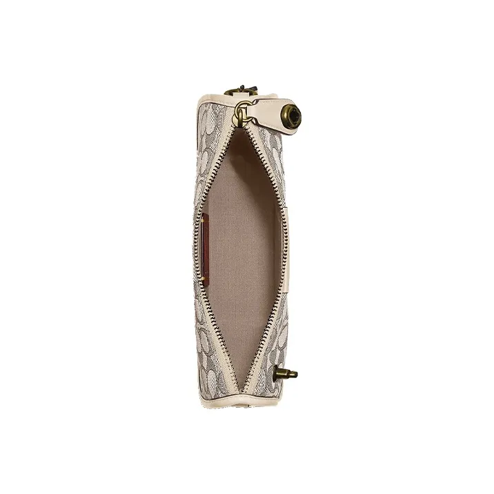 COACH Swinger Fabric With Leather Shoulder Bag Crossbody Bag Handbag Medium Size Women's White & Gray Monogram-3