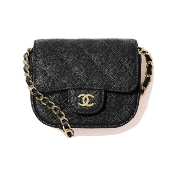 CHANEL Grain Embossed Shiny Caviar Calfskin Headphone Case Coin Purse Women's Black