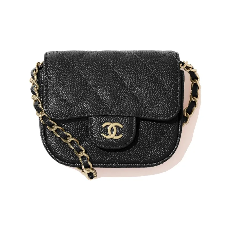 CHANEL Grain Embossed Shiny Caviar Calfskin Headphone Case Coin Purse Women's Black-0