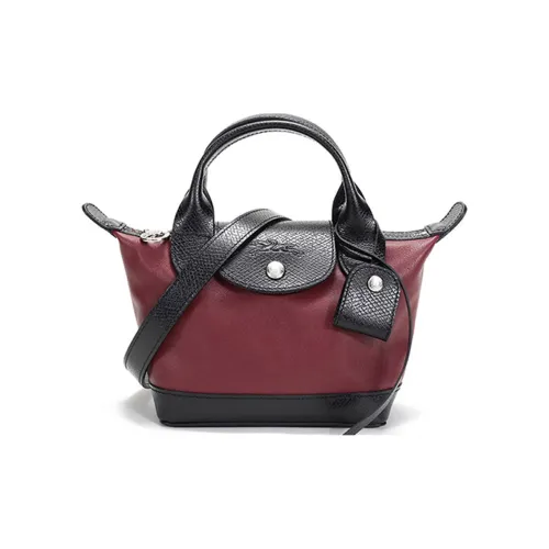LONGCHAMP Le Pliage Cuir Leather Dumpling Bag Portable Crossbody Bag Shoulder Bag Mini Women's Dark Red Black