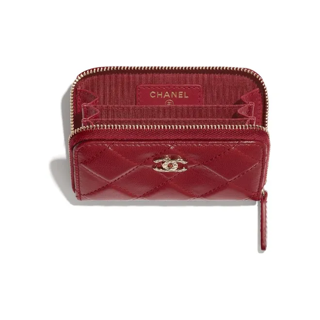 CHANEL Crushed Sheepskin & Metal Accessory Coin Purse Wallet Women's Red-2