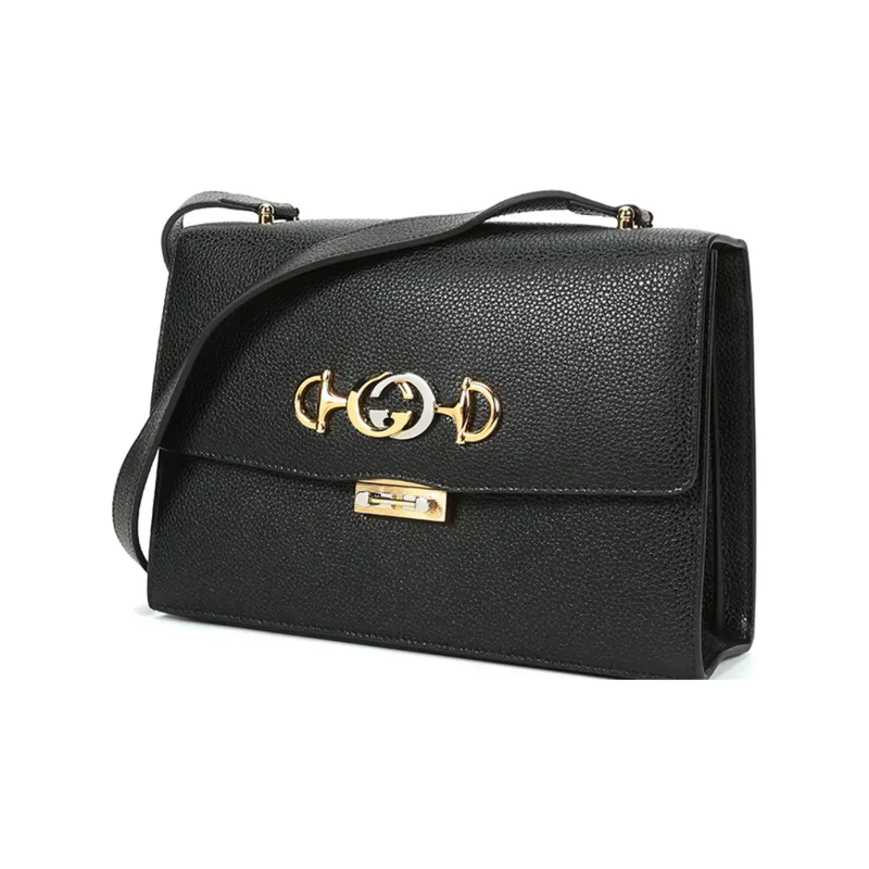 GUCCI Grained Leather Crossbody Bag Shoulder Bag Women's Black-1