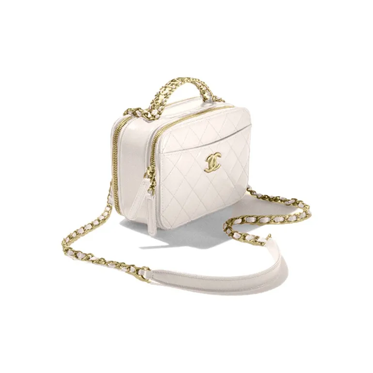 CHANEL Shiny Calfskin Camera Bag, Trunk Bag, Handbag Women's White-1
