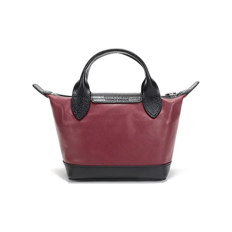 LONGCHAMP Le Pliage Cuir Leather Dumpling Bag Portable Crossbody Bag Shoulder Bag Mini Women's Dark Red Black-3