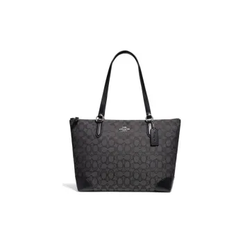 COACH Zip Top Tote Canvas With Leather Dumpling Bag Tote Bag Shopping Bag Handbag Shoulder Bag Women's Gray Black