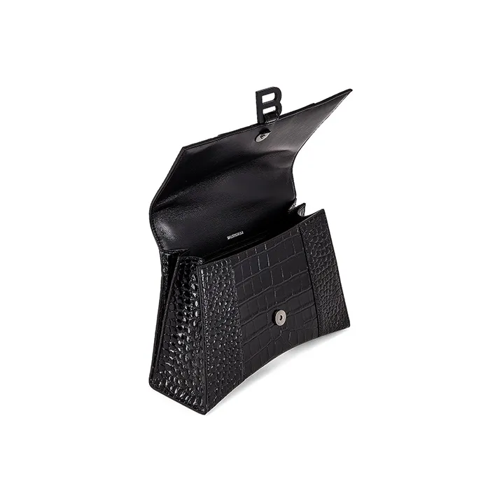 Balenciaga Hourglass Leather Shoulder Bag Medium Size Women's Black-3