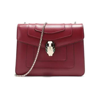 BVLGARI Serpenti Forever Series Cow Leather Chain Bag, Handheld Crossbody Bag, Shoulder Bag Women's Gemstone Red