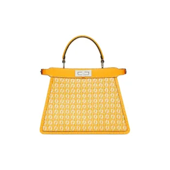FENDI Peekaboo ISeeU Lambskin With Calfskin Trunk Bag, Shoulder Bag, Crossbody Bag, Handbag Medium Size Women's Orange