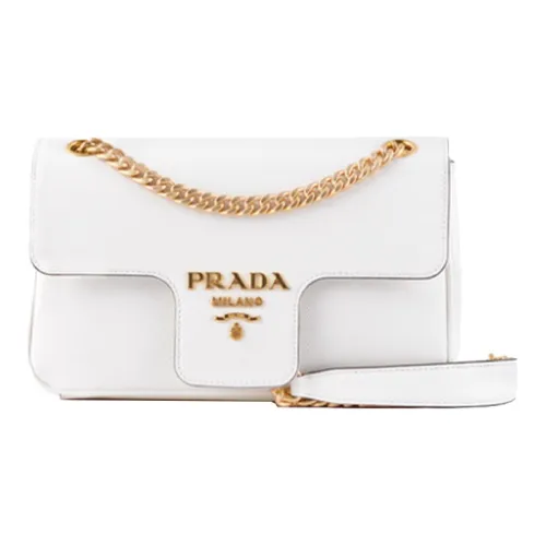 PRADA Leather Shoulder Bag Crossbody Bag Women's White